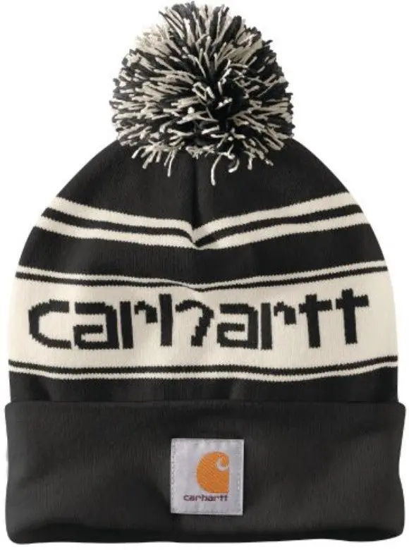Men's Knit Pom Pom Cuffed Logo Beanie 1