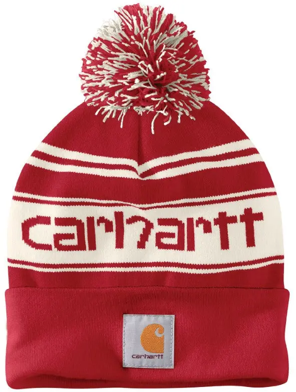 Men's Knit Pom Pom Cuffed Logo Beanie 1