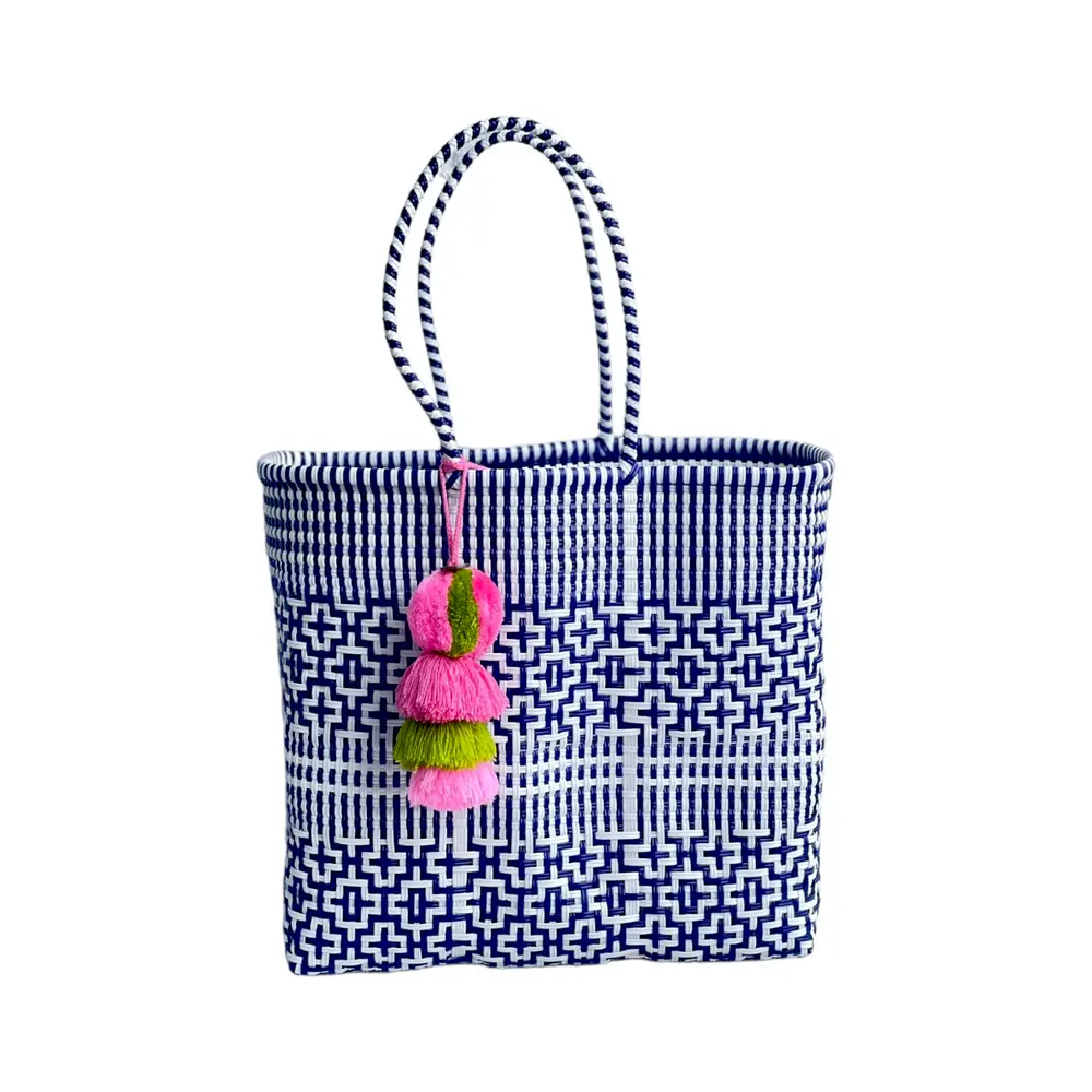 Preppy Tile Navy/White Citron Medium Tote 1