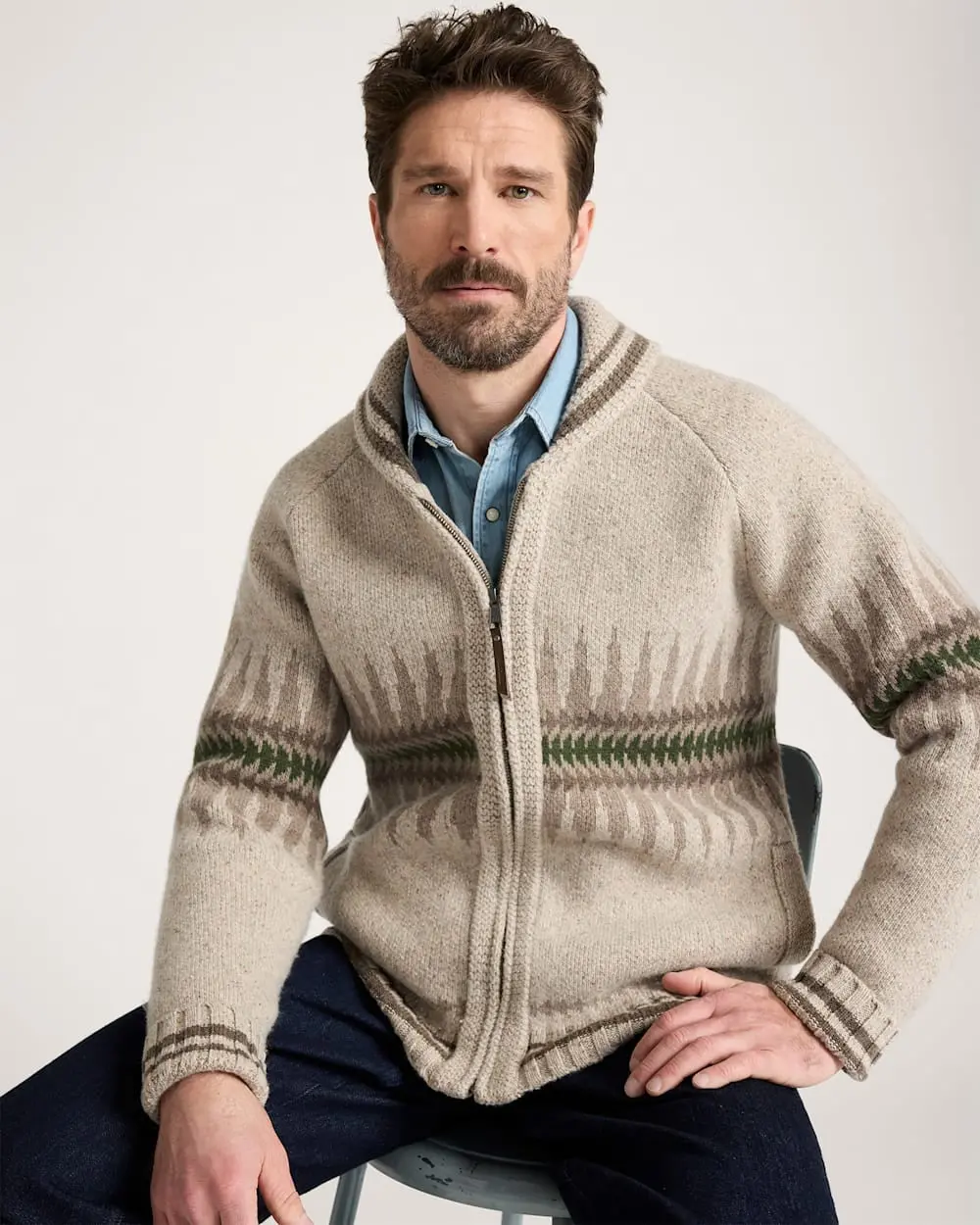 Men's Sawtooth Buck Lambswool Zip Cardigan 1