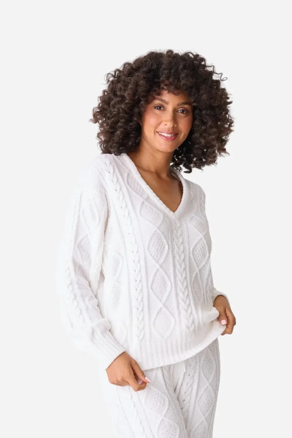 Women's Cable Crew V-Neck Lounge Top 1