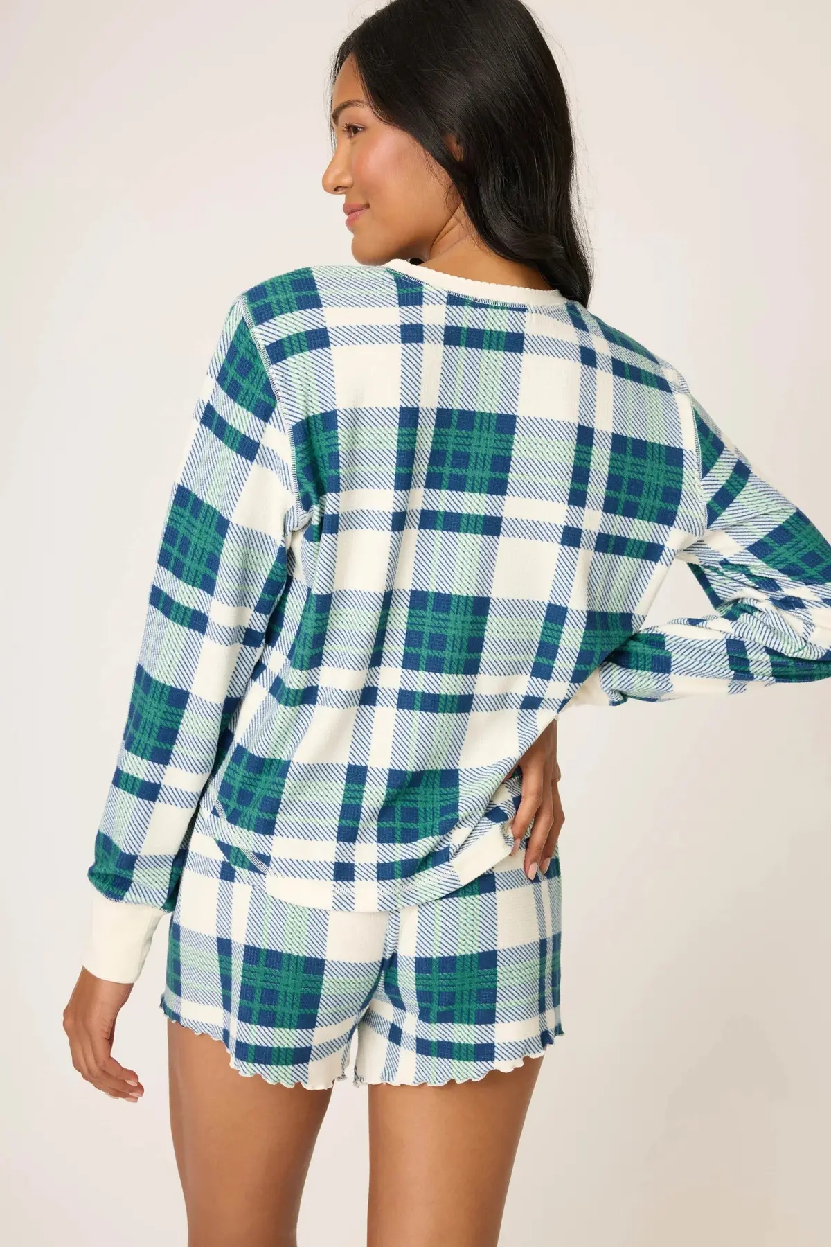 Women's Cozy Life Plaid Velour Thermal Long Sleeve Top 2