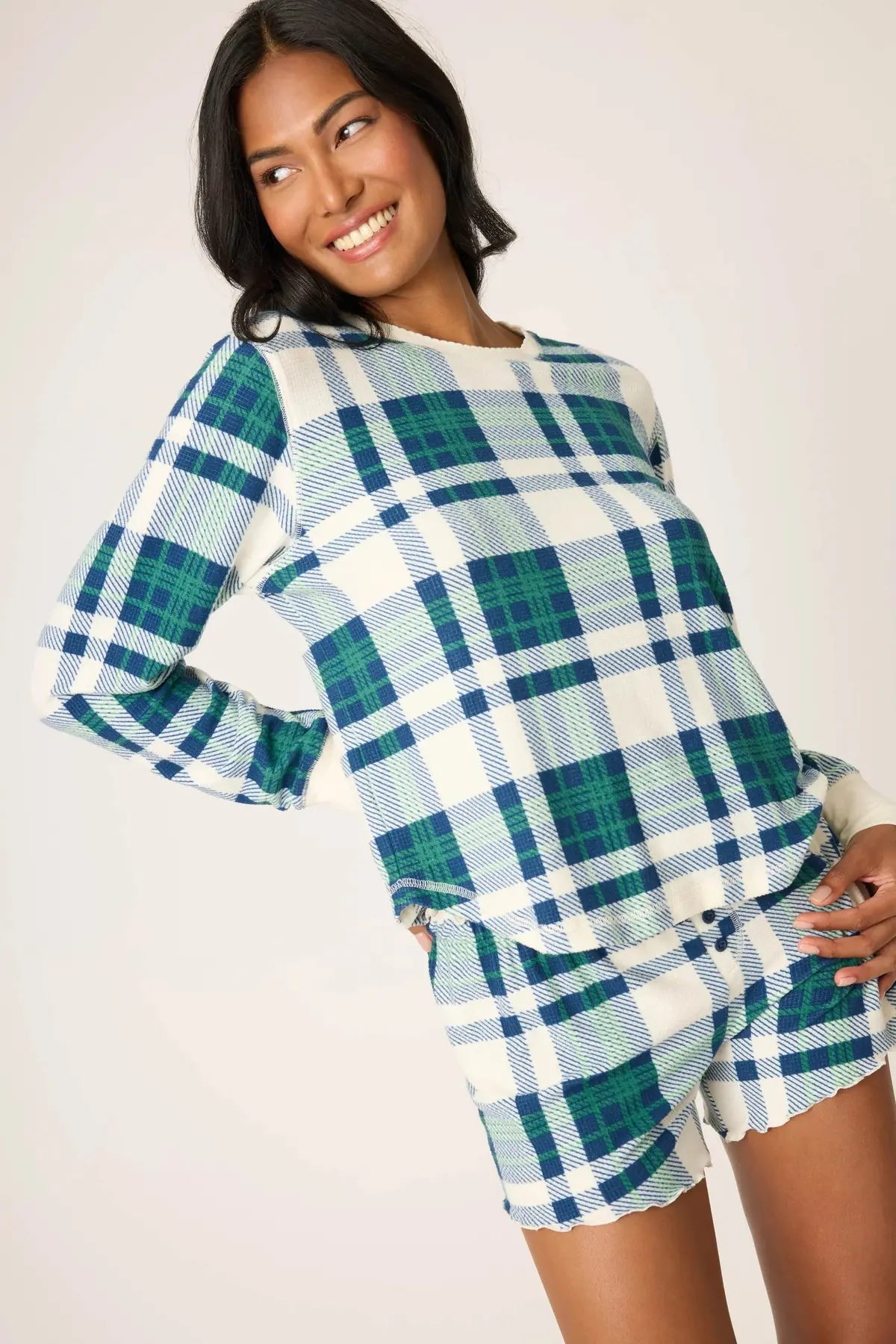 Women's Cozy Life Plaid Velour Thermal Long Sleeve Top 3