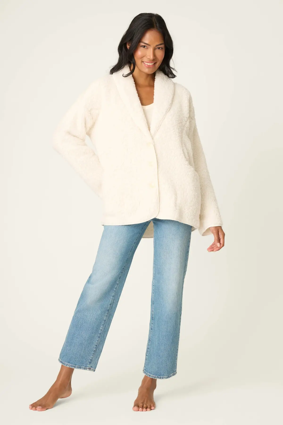 Women's Luxe Natural Faux Shearling Cardigan 1