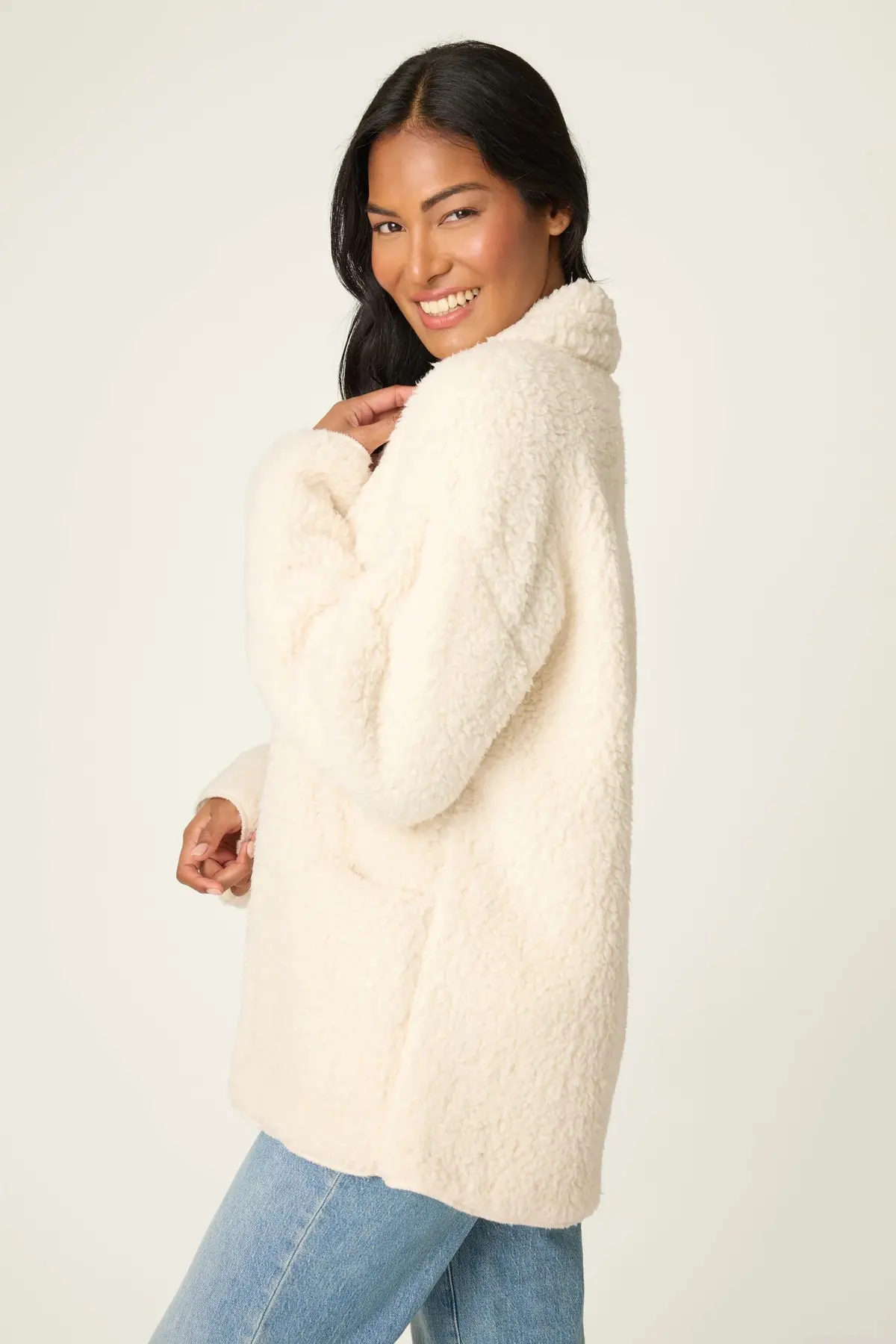 Women's Luxe Natural Faux Shearling Cardigan 2