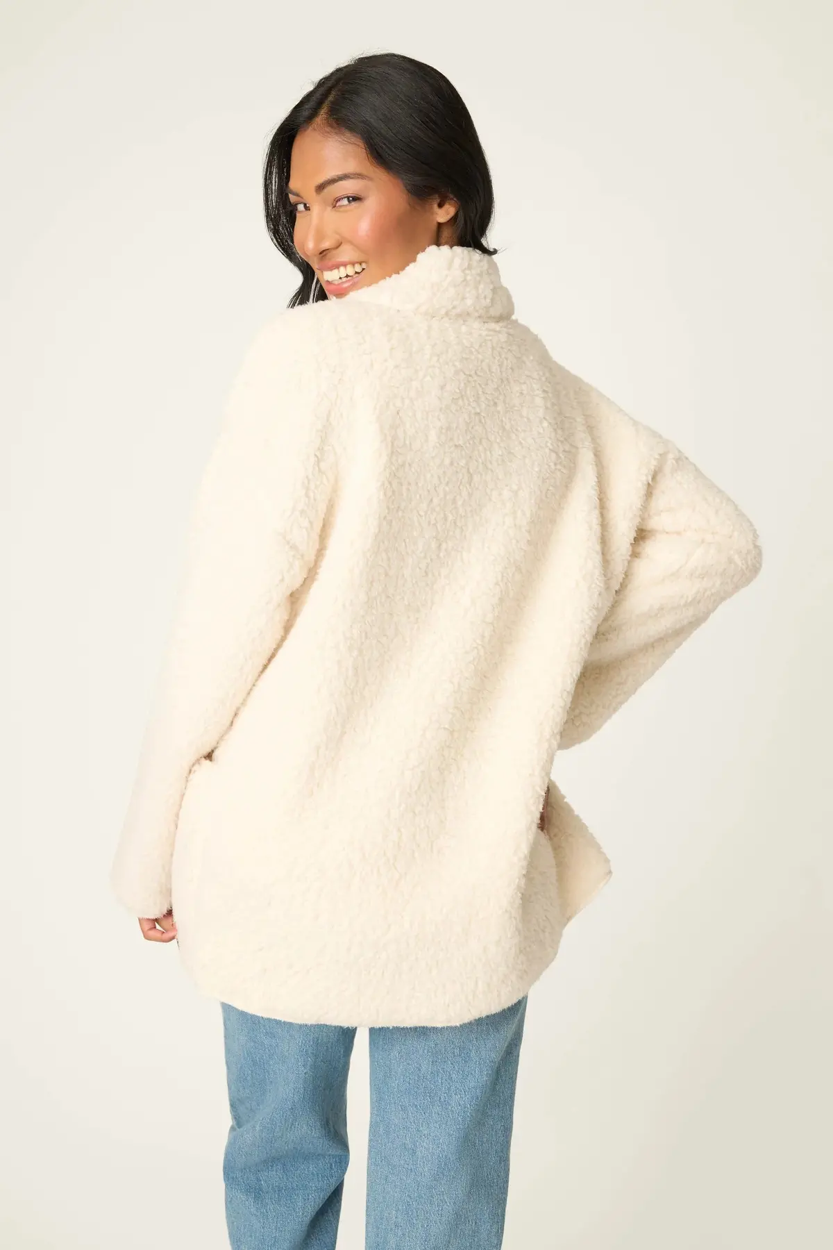 Women's Luxe Natural Faux Shearling Cardigan 3