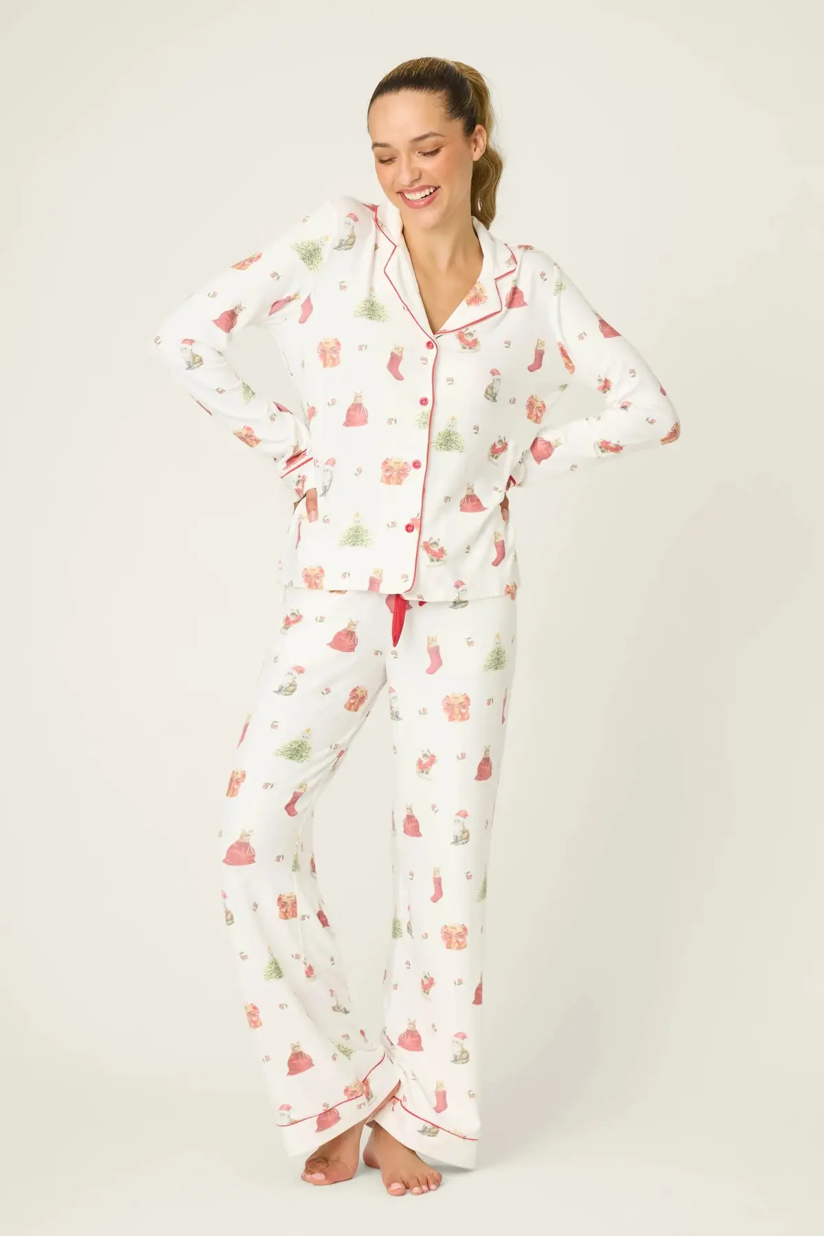 Women's Feline Festive Cat Print Pj Set 1