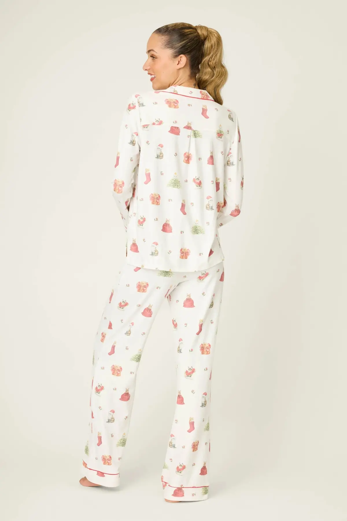 Women's Feline Festive Cat Print Pj Set 3