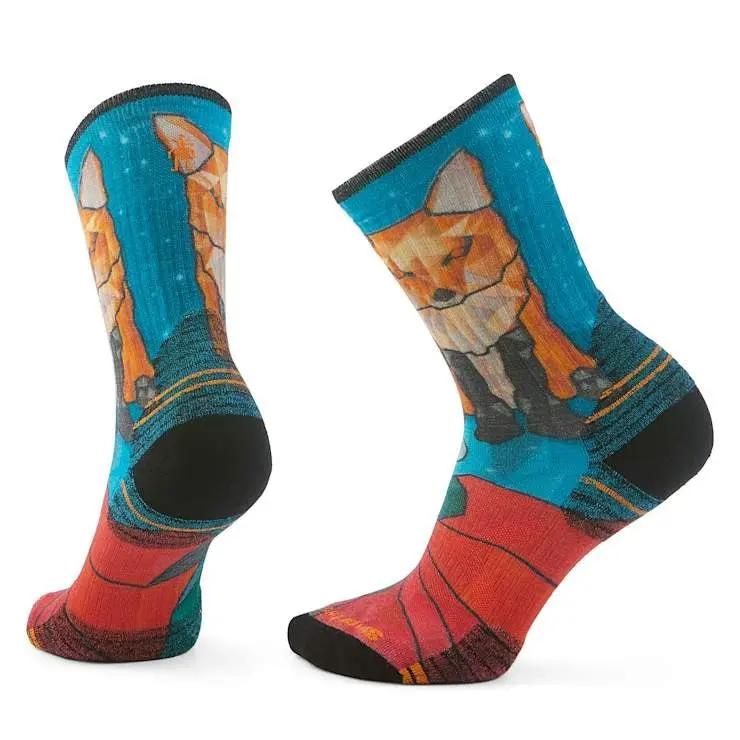 Women's Hike Targeted Cushion Geo Fox Print Crew Socks 1