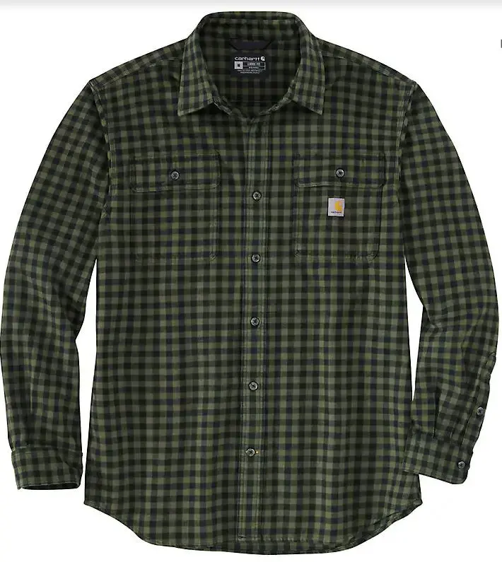 Men's Loose Fit Heavyweight Flannel Long-Sleeve Plaid Shirt 1