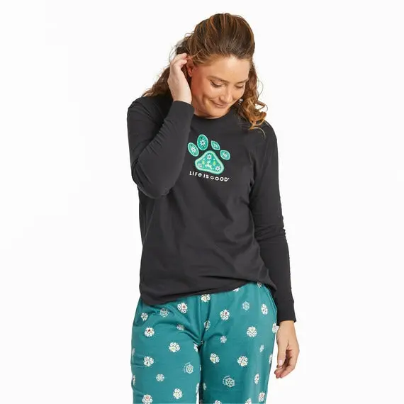 Women's Holiday Paw Long Sleeve Snuggle Up Relaxed Sleep Tee Shirt 1