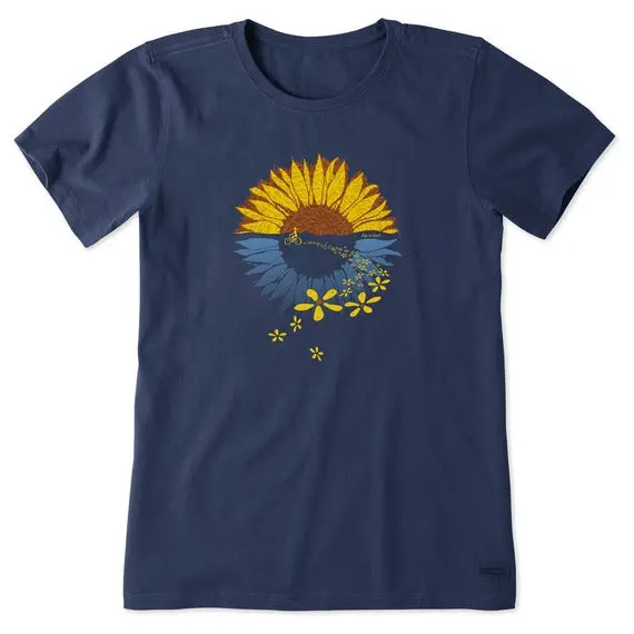 Womens Macro-Micro Sunflower Bike Ride Short Sleeve 1