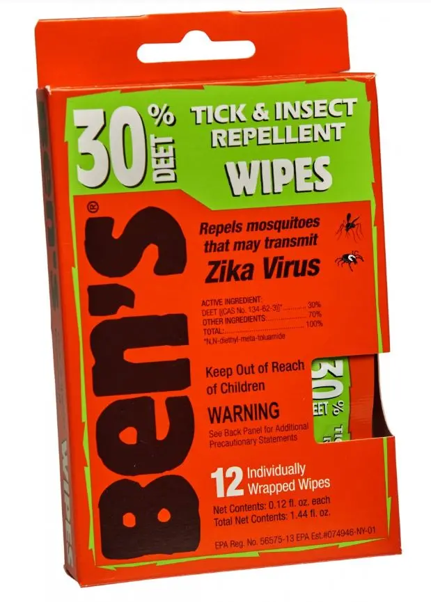 30 Deet Tick & Insect Repellent Wipes 1