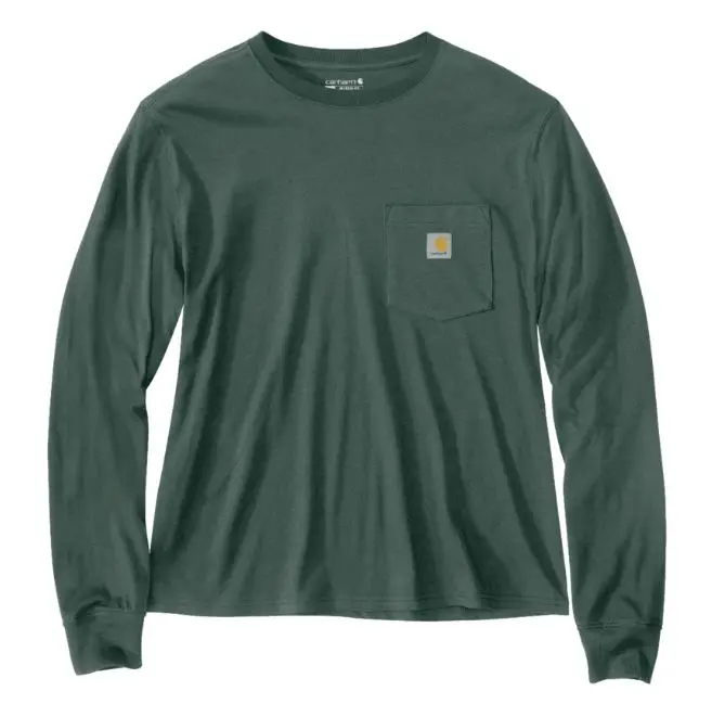 Women's Loose Fit Lightweight Long-Sleeve Crewneck Pocket T-Shirt 1