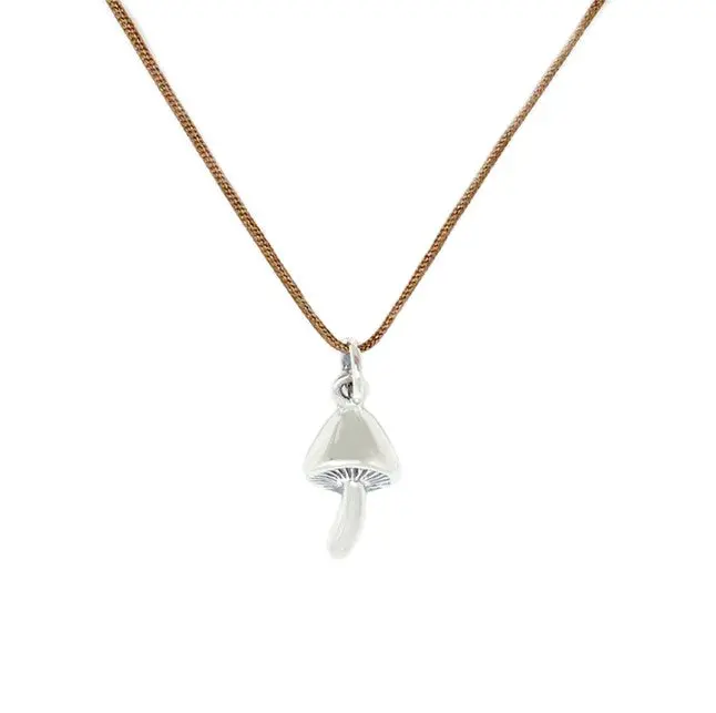 Tiny Charm - Mushroom Necklace (Silver And Black) 1