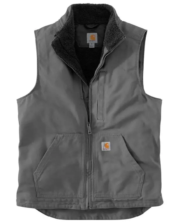 Men's Loose Fit Washed Duck Sherpa-Lined Mock-Neck Vest 1