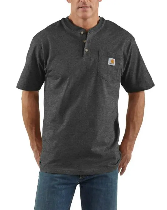 Men's Loose Fit Heavyweight Short-Sleeve Pocket Henley T-Shirt 2
