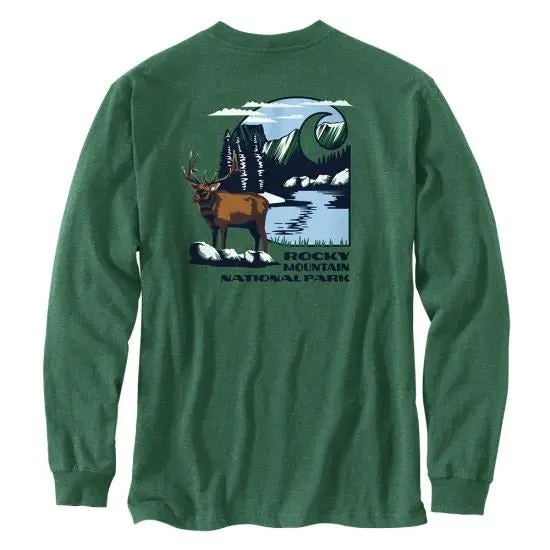Men's Loose Fit Heavyweight Long-Sleeve Rocky Mountain National Park Graphic T-Shirt 1