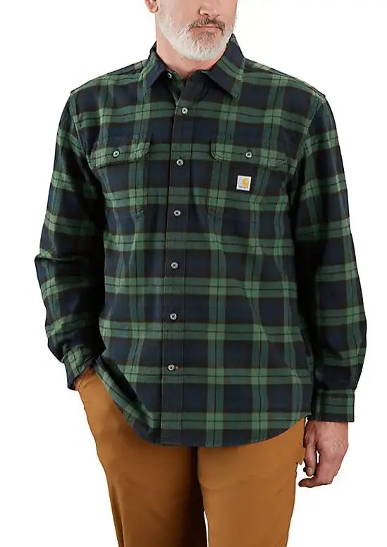 Loose Fit Heavy Weight Flannel Long-Sleeve Plaid Shirt 1