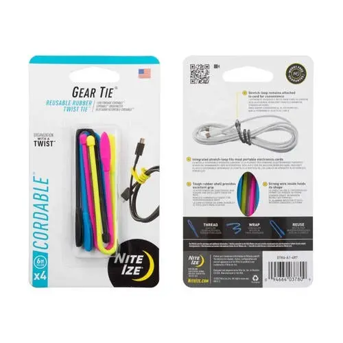 Gear Tie Cordable 6In Twist Tie - 4Pk 1