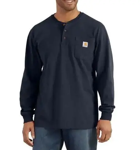Men's Loose Fit Heavyweight Long Sleeve Pocket Henley T-Shirt 1