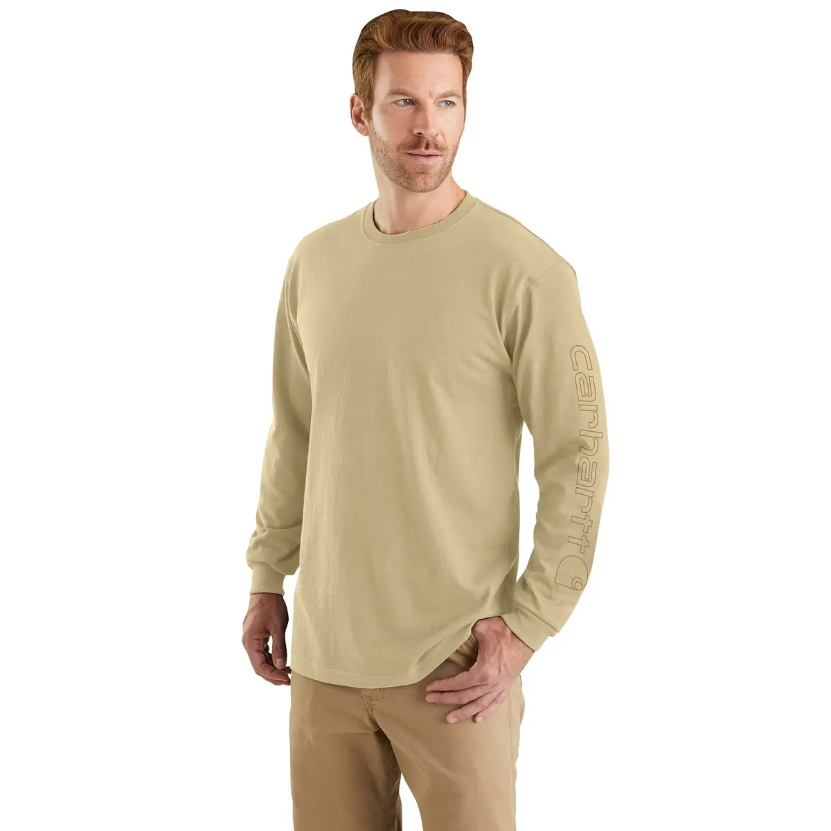 Men's Loose Fit Heavyweight Long-Sleeve Logo Sleeve Graphic T-Shirt 2