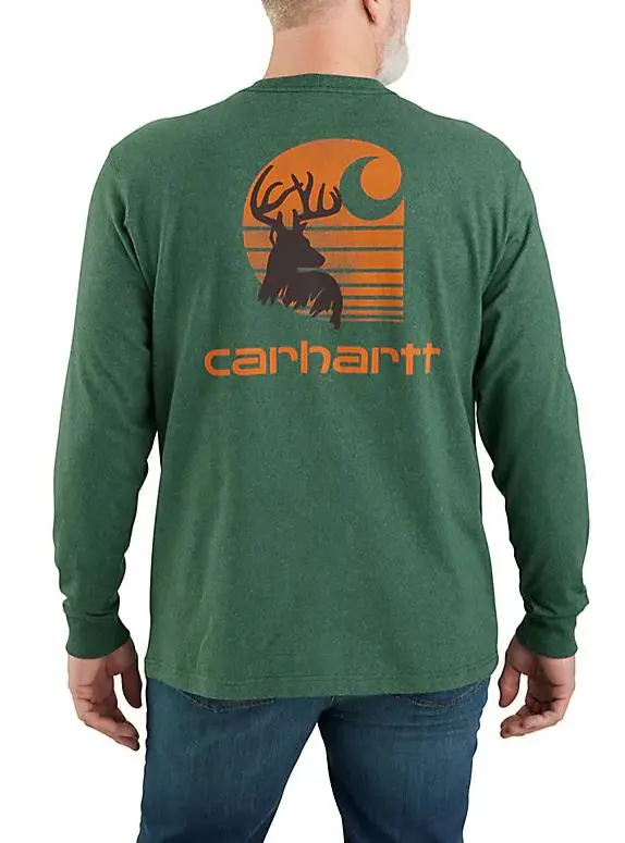 Loose Fit Heavyweight Long-Sleeve Deer Graphic T-Shirt 2