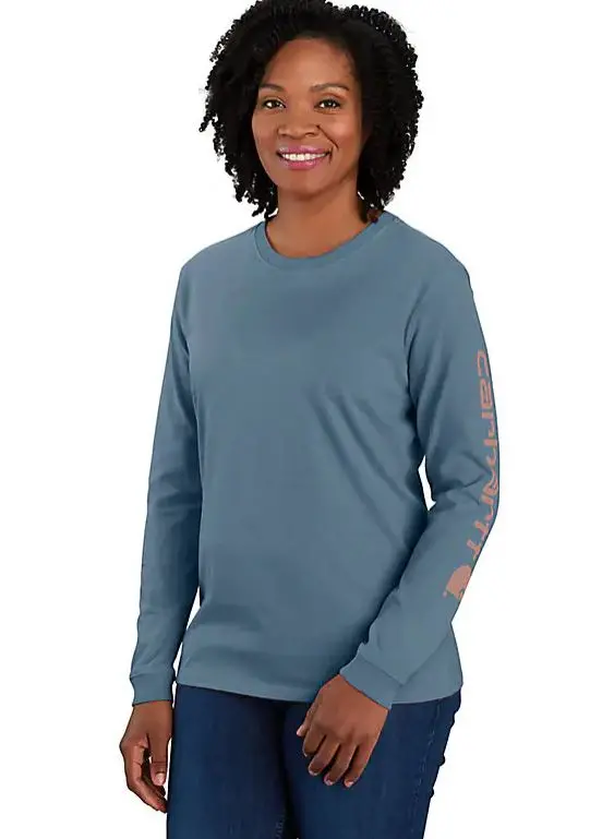 Women's Loose Fit Heavyweight Long-Sleeve Logo Sleeve Graphic T-Shirt 1