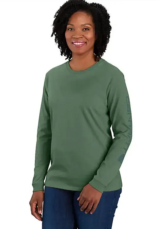 Women's Loose Fit Heavyweight Long-Sleeve Logo Sleeve Graphic T-Shirt 1