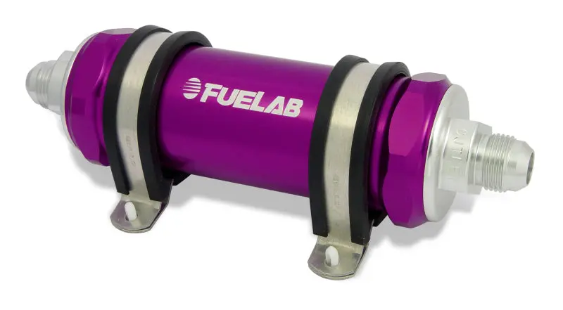 Fuelab 828 Inline Fuel Filter – 12An Ports, 100-Micron Stainless Steel, Purple Housing 1