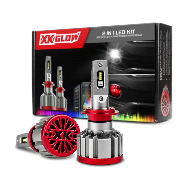 Xk Glow Rgb 2In1 Led Headlight Bulb Million Color Xkchrome App Rgb/Led Headlight Kit - 2X H7 1