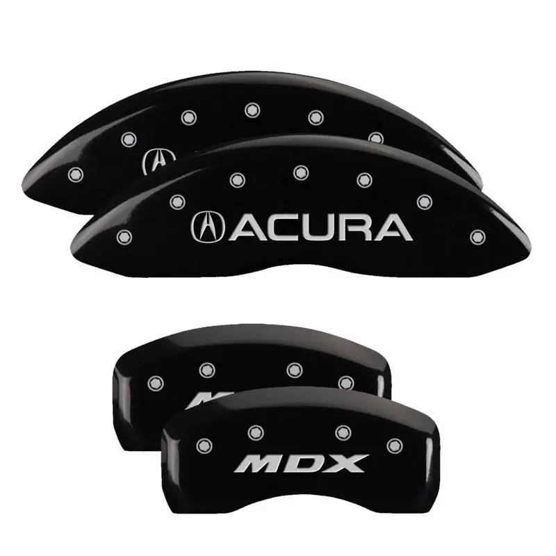 Mgp Engraved 4-Piston Caliper Covers – Front & Rear For Acura Mdx, Black Base With Silver Accent Detailing 1