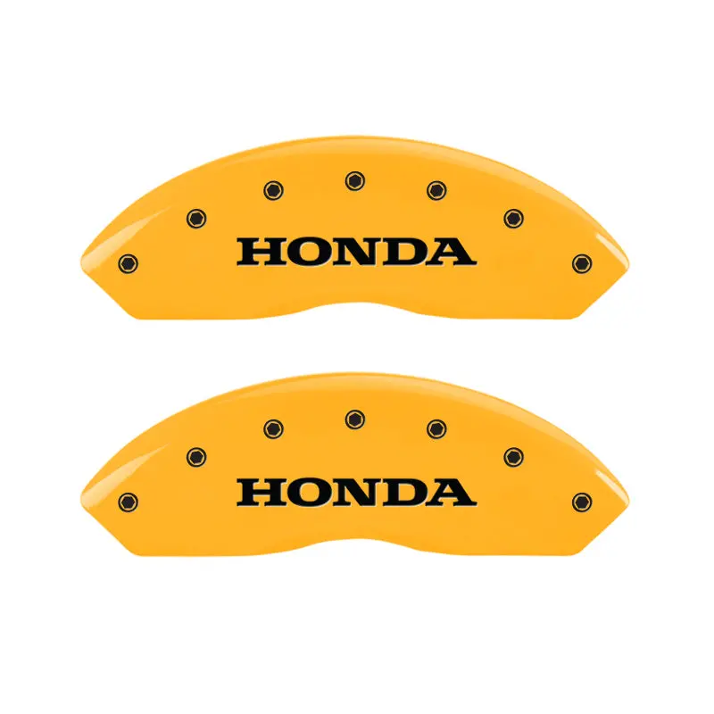 Mgp Engraved 4-Piston Caliper Covers – Front Honda Logo, Rear H-Logo, Yellow Finish With Black Chrome 1
