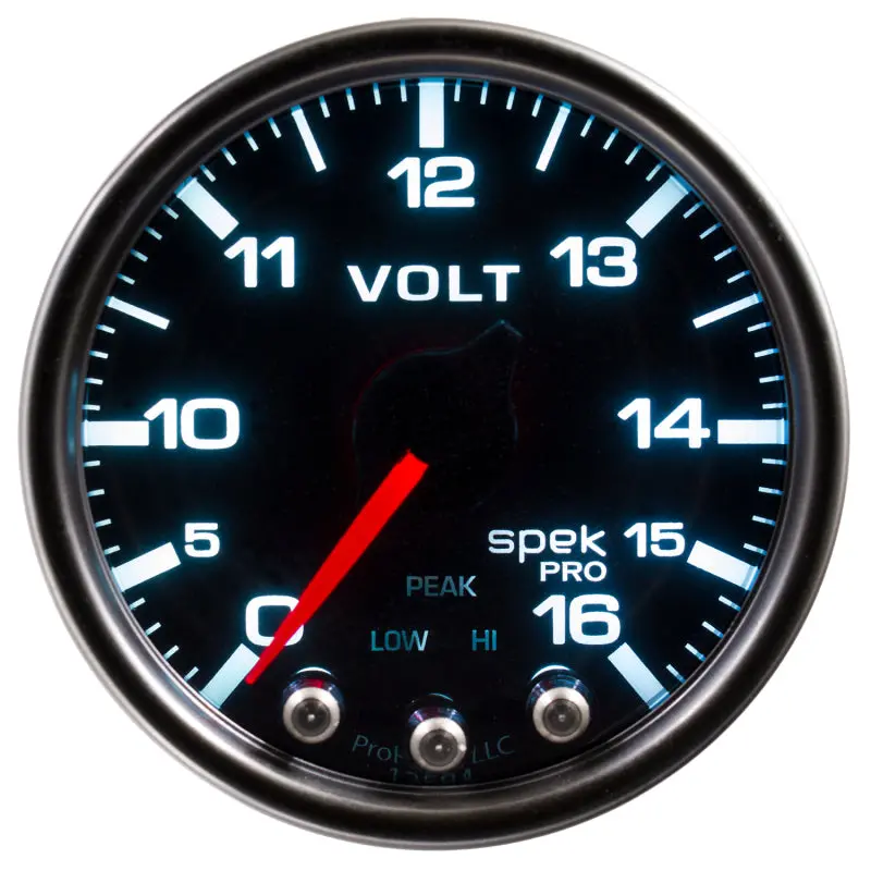 Autometer Spek-Pro 2-1/16" Digital Voltmeter With Peak Hold & Warning – 16V Stepper Motor, Black/Smoke/Black Face 2