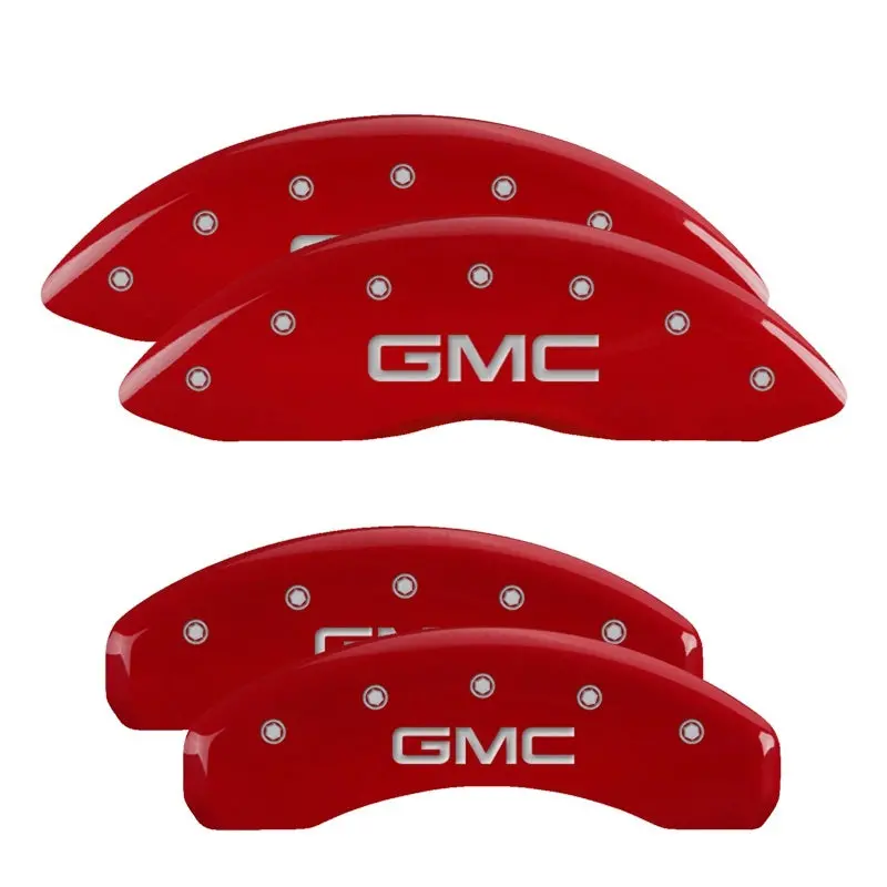 Mgp Engraved 4-Piston Caliper Covers – Red Finish For Gmc Vehicles With Silver Accenting 1