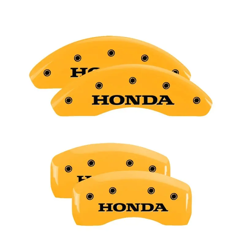 Mgp Engraved 4-Piston Caliper Covers – Front Honda Logo, Rear H-Logo, Yellow Finish With Black Chrome 2