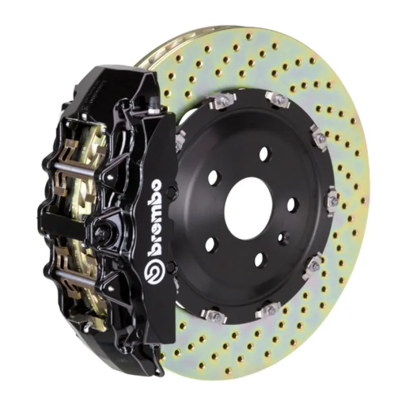 Brembo Front Gt Big Brake Kit For 2000–2002 Audi Rs4 – 6-Piston Calipers, 380X34Mm Drilled Two-Piece Rotors, Black Finish 1
